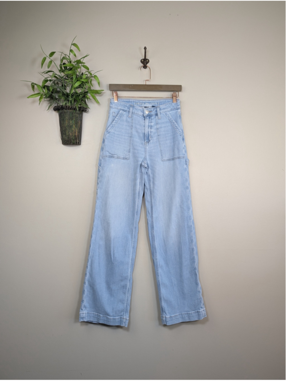 American Eagle 0 Dreamy Drape Super Hi Rise Baggy Wide Leg Jeans Stretch AE